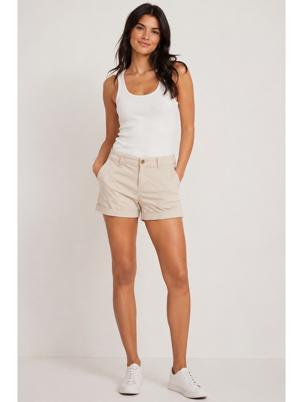 Old Navy Women’s Khaki Chino Shorts Size 4 Regular Stretch Cotton Beige